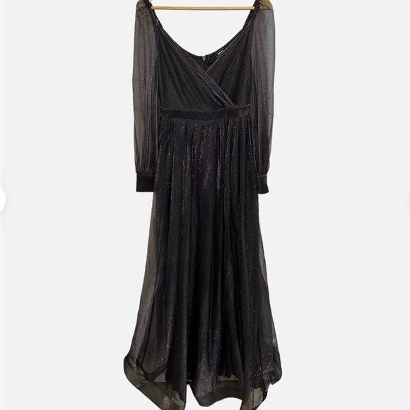 SOIEBLU Gown Elegant Navy Chiffon Surplice V Neck Balloon L/S NWT Sz M L - Picture 3 of 15